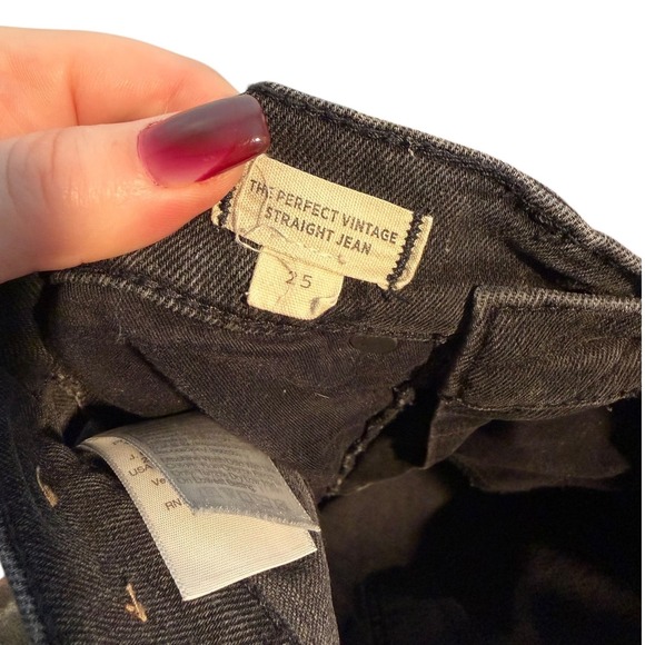 Madewell The Perfect Vintage Straight Jean Black Nela‎ Wash Split Hem Size 25 - Picture 8 of 11